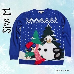 Ugly Christmas Sweater| Jolly Sweater| Snowman with Beer Mug Size M